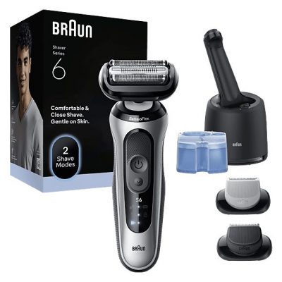 Afeitadora - Braun Afeitadora Eléctrica Series 6 62-S7650CC, Centro SmartCare, +2 Accesorios, 60 min autonomía, Afeitado en seco y en mojado, Plata