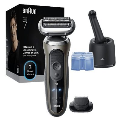 Afeitadora - Braun Afeitadora eléctrica Series 7 72-C7200CC,  3 modos, Centro SmartCare, 1 accesorio de precisión, Afeitado en seco y mojado, Oro