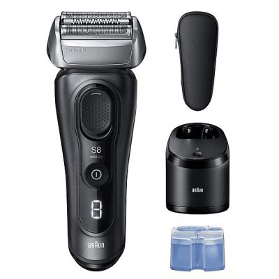 Afeitadora - Braun Afeitadora eléctrica Series 8 8663CC, SensoAdapt, 60 min autonomía, Centro SmartCare, Afeitado en seco y en mojado, Gris