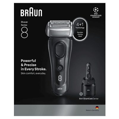 Afeitadora - Braun Afeitadora eléctrica Series 8 8663CC, SensoAdapt, 60 min autonomía, Centro SmartCare, Afeitado en seco y en mojado, Gris