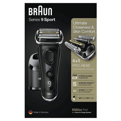 Afeitadora - Braun Afeitadora eléctrica Series 9 Sport CC, Centro de carga y limpieza SmartCare, Wet&Dry, Autonomía 60 min, Negra