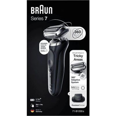 Afeitadora - Braun Series 7 71-B1200S, Afeitadora eléctrica de barba, Wet & Dry, Accesorio para corte de pelo, Azul