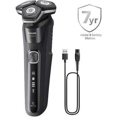 Afeitadora - PHILIPS S5898/79, 60 min, carga rápida, recortador de precisión, lavable, afeitado en seco, afeitado en húmedo, Cromo
