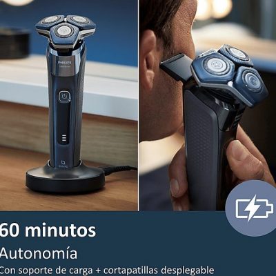 Afeitadora - Philips S7000 S7885/55, Afeitadora eléctrica, Seco y mojado, Base de limpieza, Conexión app, Soporte de carga, Cortapatillas, Azul