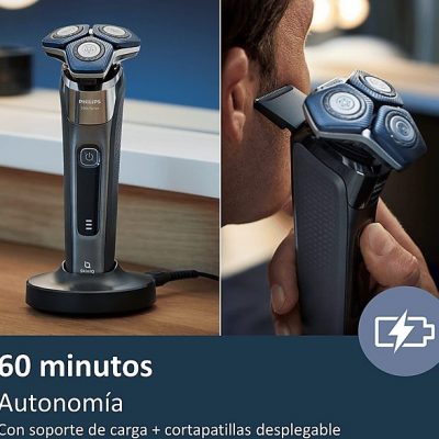Afeitadora - Philips S7000 S7887/35, Afeitadora eléctrica, Seco y mojado, Conexión con app, Soporte carga, Cortapatillas, Cromado oscuro