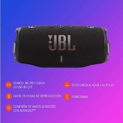 Altavoz bluetooth - JBL Charge 6, 45 W, Bluetooth, Hasta 24 horas + 4 horas con Playtime Boost, Resistente a golpes, agua y polvo, Rojo