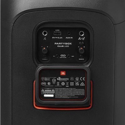 Altavoz de gran potencia - JBL PartyBox Club 120, Portátil para fiestas, Asa plegable, Bluetooth, Resistente salpicaduras, Autonomía 12h, 160W, Negro