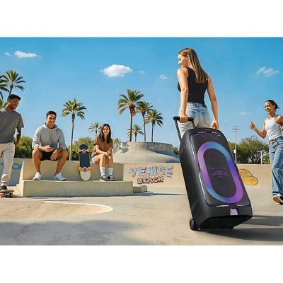 Altavoz de gran potencia - Samsung MX-ST50F/ZF, Portátil para fiestas, Asa de transporte y ruedas, Iluminación personalizable, Aut 18h, 240 W, Negro