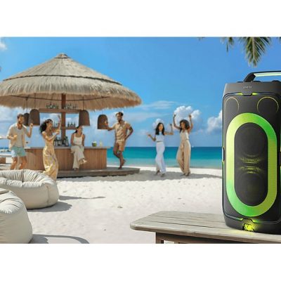 Altavoz de gran potencia - Samsung MX-ST50F/ZF, Portátil para fiestas, Asa de transporte y ruedas, Iluminación personalizable, Aut 18h, 240 W, Negro