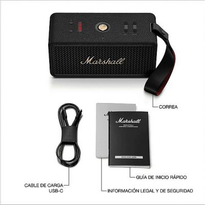Altavoz inalámbrico - Marshall Middleton II, Bluetooth, 30 h Autonomía, Micrófono integrado, IP67, Black and Brass