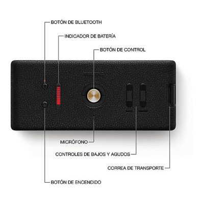Altavoz inalámbrico - Marshall Middleton II, Bluetooth, 30 h Autonomía, Micrófono integrado, IP67, Black and Brass