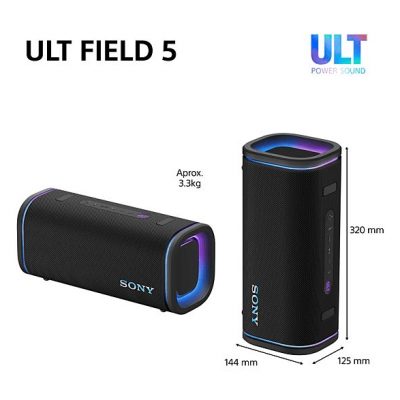 Altavoz inalámbrico - Sony ULT FIELD 5 (SRSULT50W), Bluetooth portátil, ULT POWER SOUND, 25 h, IP67, Resistente al agua, Correa, Con luces, Blanco