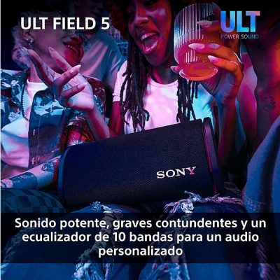 Altavoz inalámbrico - Sony ULT FIELD 5 (SRSULT50W), Bluetooth portátil, ULT POWER SOUND, 25 h, IP67, Resistente al agua, Correa, Con luces, Blanco