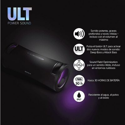 Altavoz inalámbrico - Sony ULT FIELD 7, SRSULT70B, Bluetooth, ULT POWER SOUND, Ultimate Deep Bass, Altavoz X-Balanced, Autonomía 30h, IP67, LED