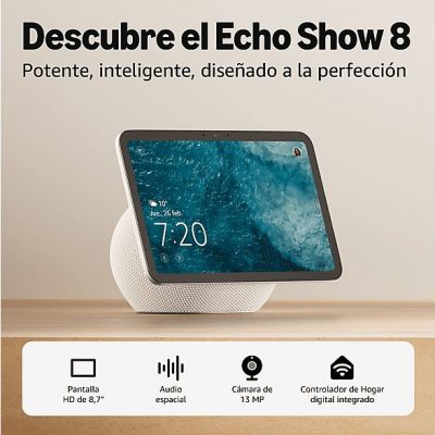 Altavoz inteligente - Amazon Echo Show 8, Pantalla Táctil HD 8,7", Cámara de 13MP, Audio Espacial, Glacier White