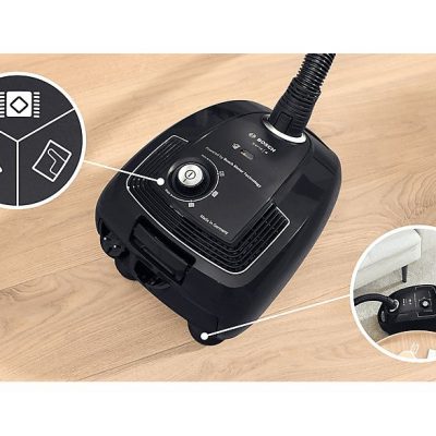 Aspirador con bolsa - BOSCH BGB38BA3T, 850 W, Depósito 4 l, Negro
