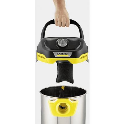 Aspirador con bolsa - KARCHER 1.628-425.0, 1000 W, Depósito 15 l, Acero inoxidable, Amarillo
