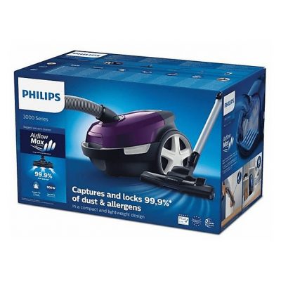 Aspirador con bolsa - PHILIPS 3000 series XD3100/06, 900 W, Depósito 3 l, Púrpura