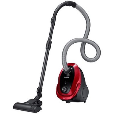 Aspirador con bolsa - SAMSUNG VC07M25E0WR/GE, 750 W, Potencia de succión 200 AirWatt, Depósito 2,5 l, Negro, Rojo