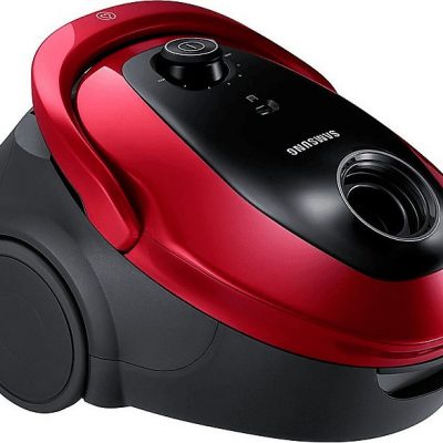 Aspirador con bolsa - SAMSUNG VC07M25E0WR/GE, 750 W, Potencia de succión 200 AirWatt, Depósito 2,5 l, Negro, Rojo