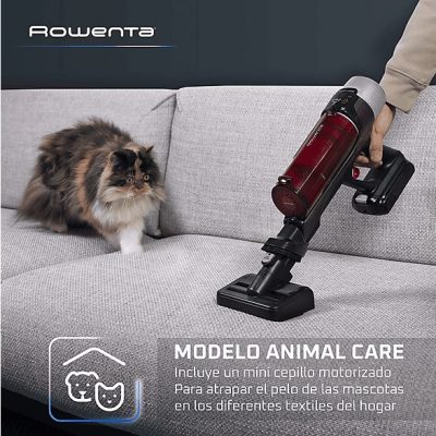 Aspirador escoba - Rowenta RH2079 X-Force Flex 9.60 Animal Care, 200 W, 0.4 L, 45 min, Tecno.Ciclónica, 3 modos, Ultraligera, Especial Mascotas, Roja