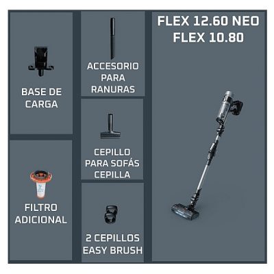 Aspirador escoba - Rowenta X-Force Flex 10.80, Potencia succión 120 AW, 300 W, 60 min autonomía, Cepillo multisuperficie, Limpieza inteligente, Verde
