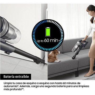 Aspirador escoba - Samsung VS15A60AGR5/WA Jet 65 Pet, 150 WA, Digital Inverter, 40 min, Sin cable, Silver