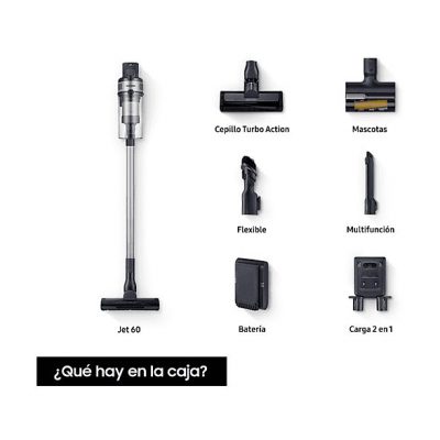 Aspirador escoba - Samsung VS15A60AGR5/WA Jet 65 Pet, 150 WA, Digital Inverter, 40 min, Sin cable, Silver