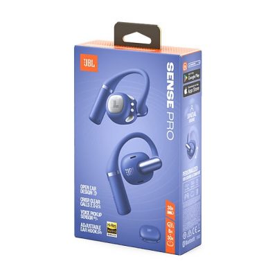Auriculares conducción de aire - JBL Sense Pro, 38h Autonomía, Open-ear, Gancho Ajustable, 4 Micrófonos, Azul