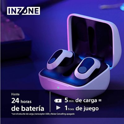 Auriculares gaming - Sony INZONE Buds, True Wireless, Noise Cancelling, Inalámbricos, Baja latencia, 24h, Micrófono IA, PC/PlayStation 5 (PS5), Blanco