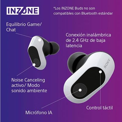 Auriculares gaming - Sony INZONE Buds, True Wireless, Noise Cancelling, Inalámbricos, Baja latencia, 24h, Micrófono IA, PC/PlayStation 5 (PS5), Blanco