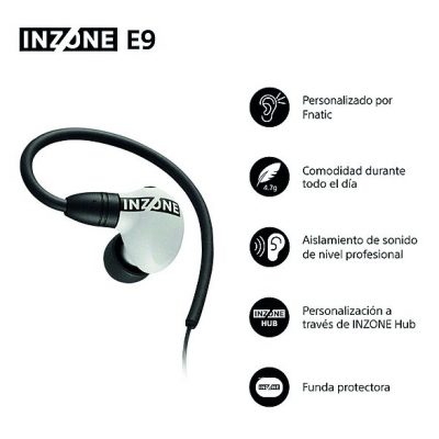 Auriculares gaming - Sony INZONE E9, Aislamiento acústico, Caja de audio USB-C, PC streaming, Cable 1,8 m, Fnatic, Estuche, G900W, Blanco