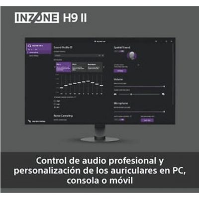 Auriculares gaming - Sony INZONE H9 II, Inalámbricos, Noise Cancelling, Fnatic, Micrófono, IA, 30h, Bluetooth/LE/2,4 GHz, Ligeros, PC, WHG910N, Blanco