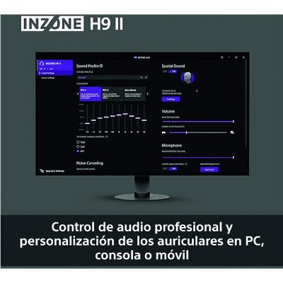 Auriculares gaming - Sony INZONE H9 II, Inalámbricos, Noise Cancelling, Fnatic, Micrófono, IA, 30h, Bluetooth/LE/2,4 GHz, Ligeros, PC, WHG910N, Negro
