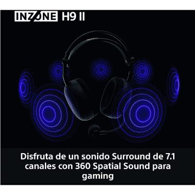 Auriculares gaming - Sony INZONE H9 II, Inalámbricos, Noise Cancelling, Fnatic, Micrófono, IA, 30h, Bluetooth/LE/2,4 GHz, Ligeros, PC, WHG910N, Negro