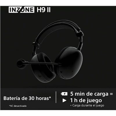 Auriculares gaming - Sony INZONE H9 II, Inalámbricos, Noise Cancelling, Fnatic, Micrófono, IA, 30h, Bluetooth/LE/2,4 GHz, Ligeros, PC, WHG910N, Negro