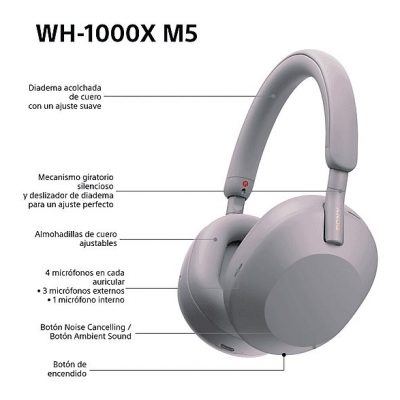 Auriculares inalámbricos - Sony WH-1000XM5P, Cancelación ruido (Noise Cancelling), 30h, Hi-Res, Carga Rápida, Con Asistente, Bluetooth, Diadema, Rosa