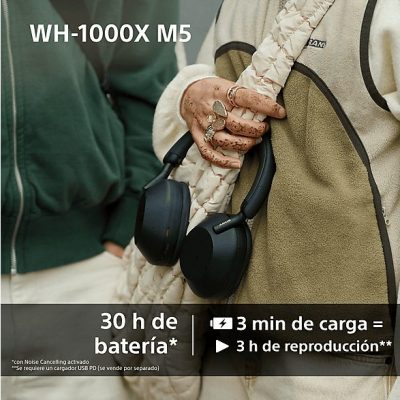 Auriculares inalámbricos - Sony WH-1000XM5P, Cancelación ruido (Noise Cancelling), 30h, Hi-Res, Carga Rápida, Con Asistente, Bluetooth, Diadema, Rosa
