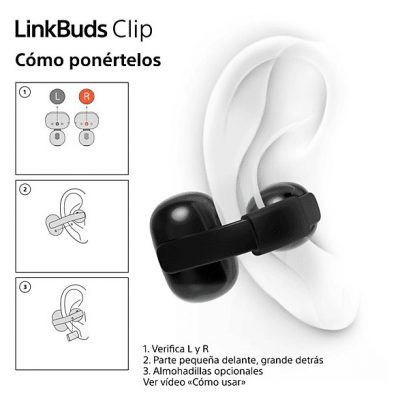 Auriculares True Wireless - Sony LinkBuds Clip, Estilo abierto, 3 modos de escucha, IPX4, Llamadas nítidas, 37 horas, IA, Táctil, iOS/Android, Beige