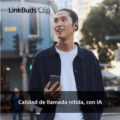 Auriculares True Wireless - Sony LinkBuds Clip, Estilo abierto, 3 modos de escucha, IPX4, Llamadas nítidas, 37 horas, IA, Táctil, iOS/Android, Negro