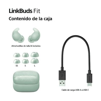 Auriculares True Wireless - Sony LinkBuds Fit, Cancelación de ruido (Noise Cancelling), Bluetooth, HiRes, 21 horas, iOS y Android, Google, IPX4, Verde