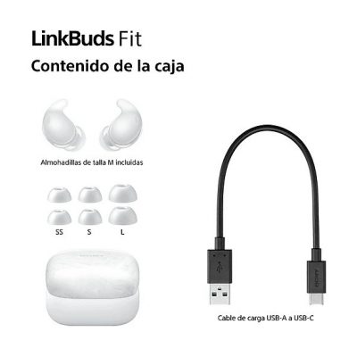 Auriculares True Wireless - Sony LinkBuds Fit, Cancelación de ruido (Noise Cancelling), Bluetooth, HiRes, 21 horas, iOS y Android, Google, IPX4,Blanco