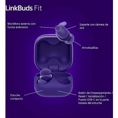 Auriculares True Wireless - Sony LinkBuds Fit, Cancelación de ruido (Noise Cancelling), Bluetooth, HiRes, 21 horas, iOS y Android, Google, IPX4,Morado