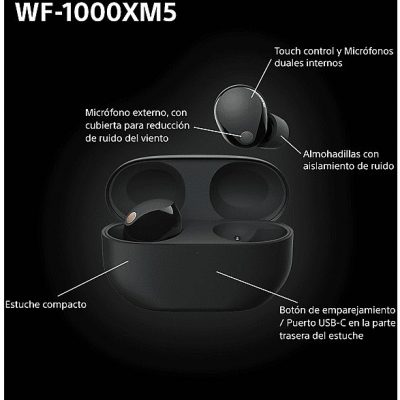 Auriculares True Wireless - Sony WF1000XM5B, Cancelación de ruido (Noise Cancelling), Hi-Res, Google assistant, Alexa, Siri, 24 horas, IPX4, Negro
