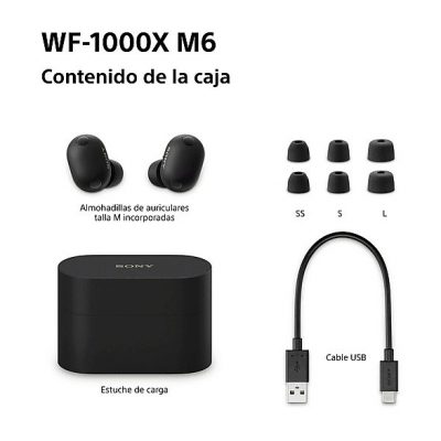 Auriculares True Wireless - Sony WF1000XM6, Cancelación de ruido (ANC), Hi-Res, Bluetooth, Llamadas nítidas, 24 horas, IPX4, iOS/Android, Negro
