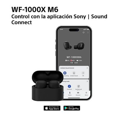 Auriculares True Wireless - Sony WF1000XM6, Cancelación de ruido (ANC), Hi-Res, Bluetooth, Llamadas nítidas, 24 horas, IPX4, iOS/Android, Negro