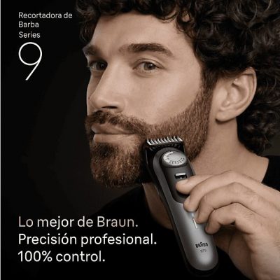 Barbero - Braun Series 9 BT9560, 12 Accesorios para barba, 52 ajustes de longitud, Bloqueo de precisión, Lámina ProBlade, PowerBoost, Wet&Dry, Cromo