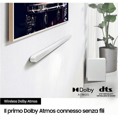 Barra de sonido con subwoofer - SAMSUNG HW-S701D/ZF, Bluetooth, Subwoofer Inalámbrico, 5 W, Google Assistant, Blanco