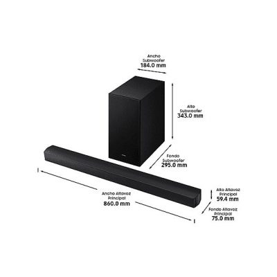 Barra de sonido - Samsung HW-B66CF/ZF, Bluetooth, Inalámbrico, 370 W, Subwoofer y Dolby Atmos, 3.1 canales, Negro