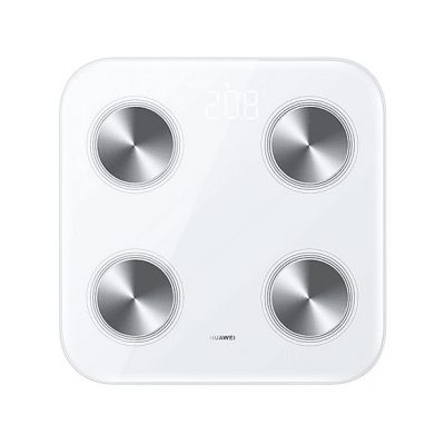 Báscula de baño - HUAWEI 55026228, Peso máximo 150 kg, Batería/s AAA, Indicador Masa Corporal (IMC), Bluetooth, Blanco